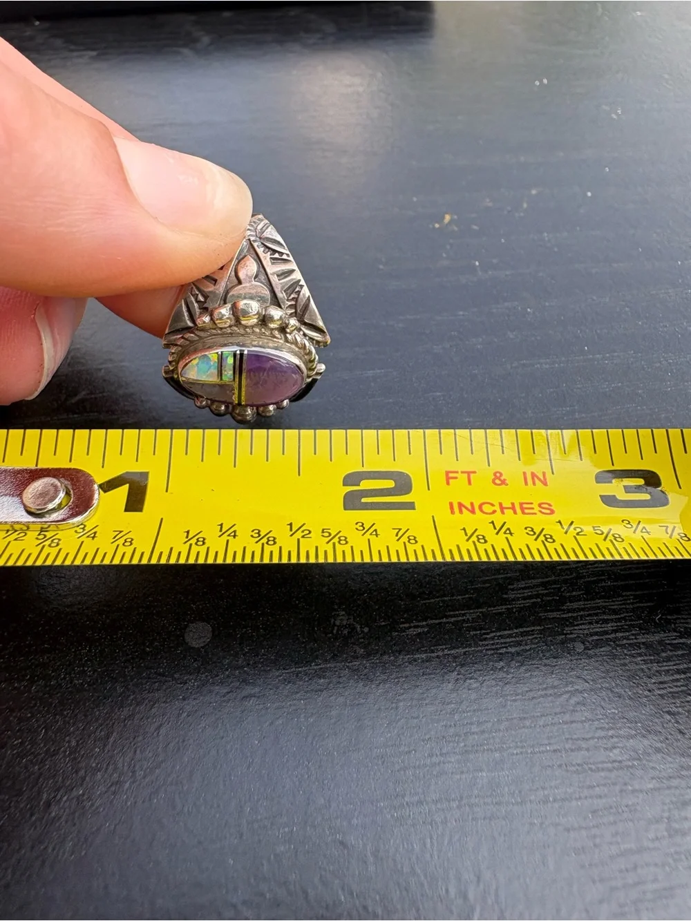 LP (Loren Philips) Native American Sterling Silver Purple Mosaic Ring - Size 8